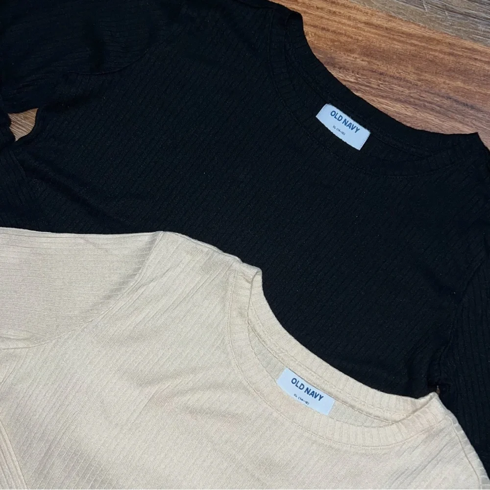 Old Navy Girls Hi-Lo Hem Long Sleeve Tops - Black/Ecru, Size XL (14-16)